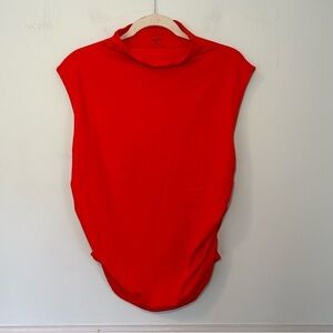 Maeve by Anthropologie Bright Red Ribbed Cowl Neck Short Sleeve Blouse Size XL